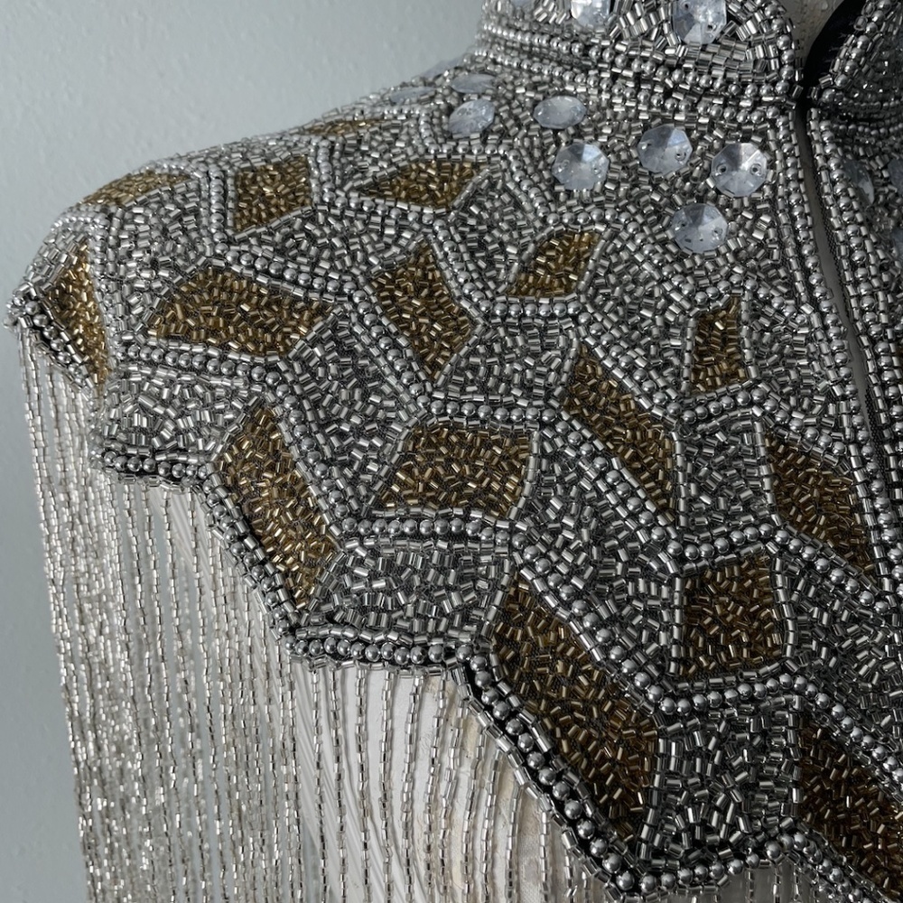 Silver and gold hand beaded fringe capelet O/S - Picture 5 of 8
